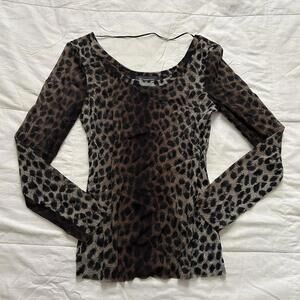 Y2K INC Brown and black tiger print mesh long sleeve top with wide open neckline